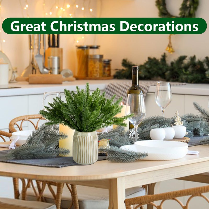 Alpurple 45 Packs Artificial Pine Needles Branches Garland- 10.2 x 2.5 Inch Green Plants Pine Needles- Fake Greenery Pine Picks for Christmas Garland Wreath Home Garden Decoration - Image 5